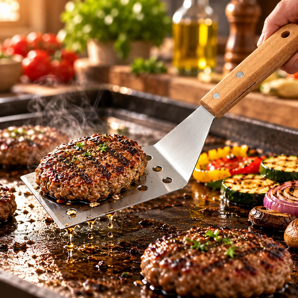 Shengya 11-Inch Perforated Stainless Steel Food Lifter With Wooden Handle