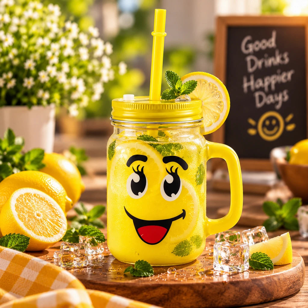 Kleeyo Sunshine Bright-Eyes Grin 450 ml Glass Mason Jar