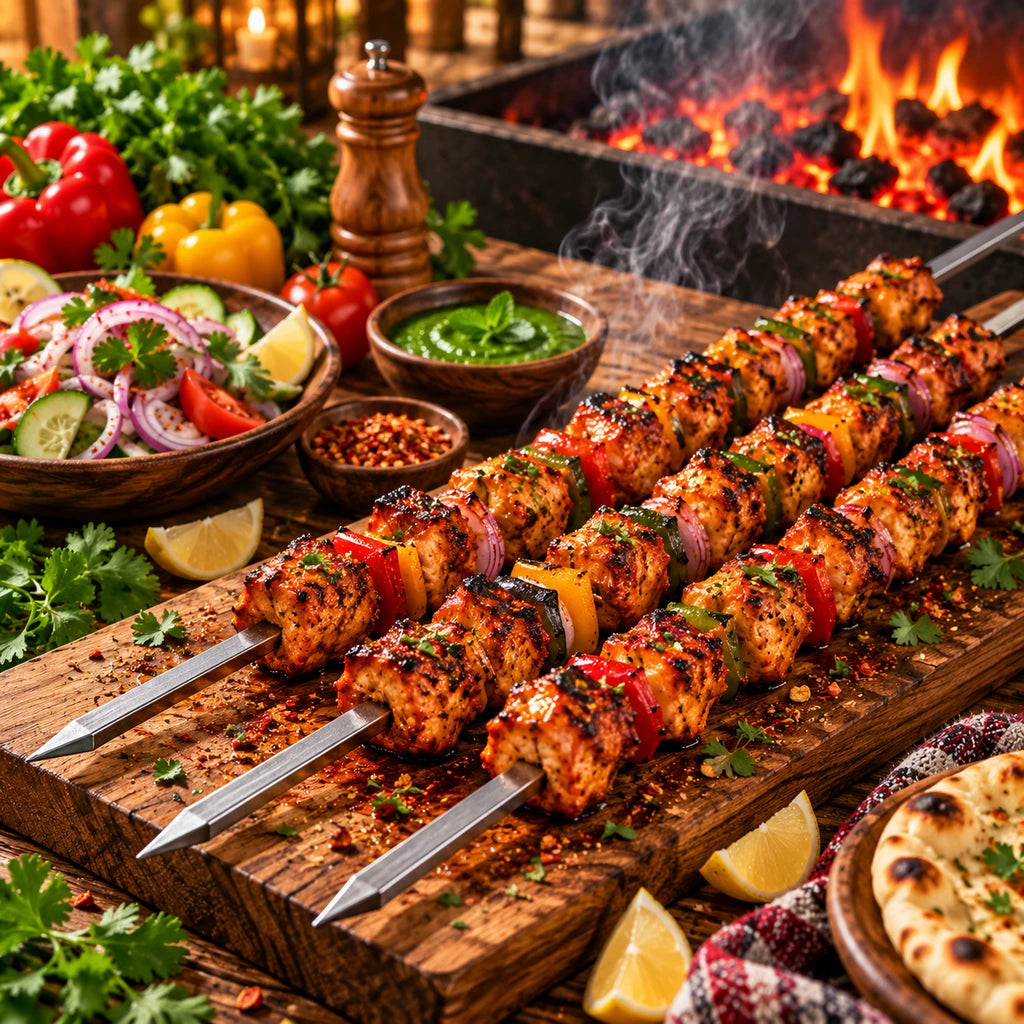Stainless Steel Tikka Seekh BBQ Skewer - 24 & 30 Inch