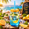 Kleeyo Blue Squeeze the Day Glass Drinking Mason Jar, 450 ml