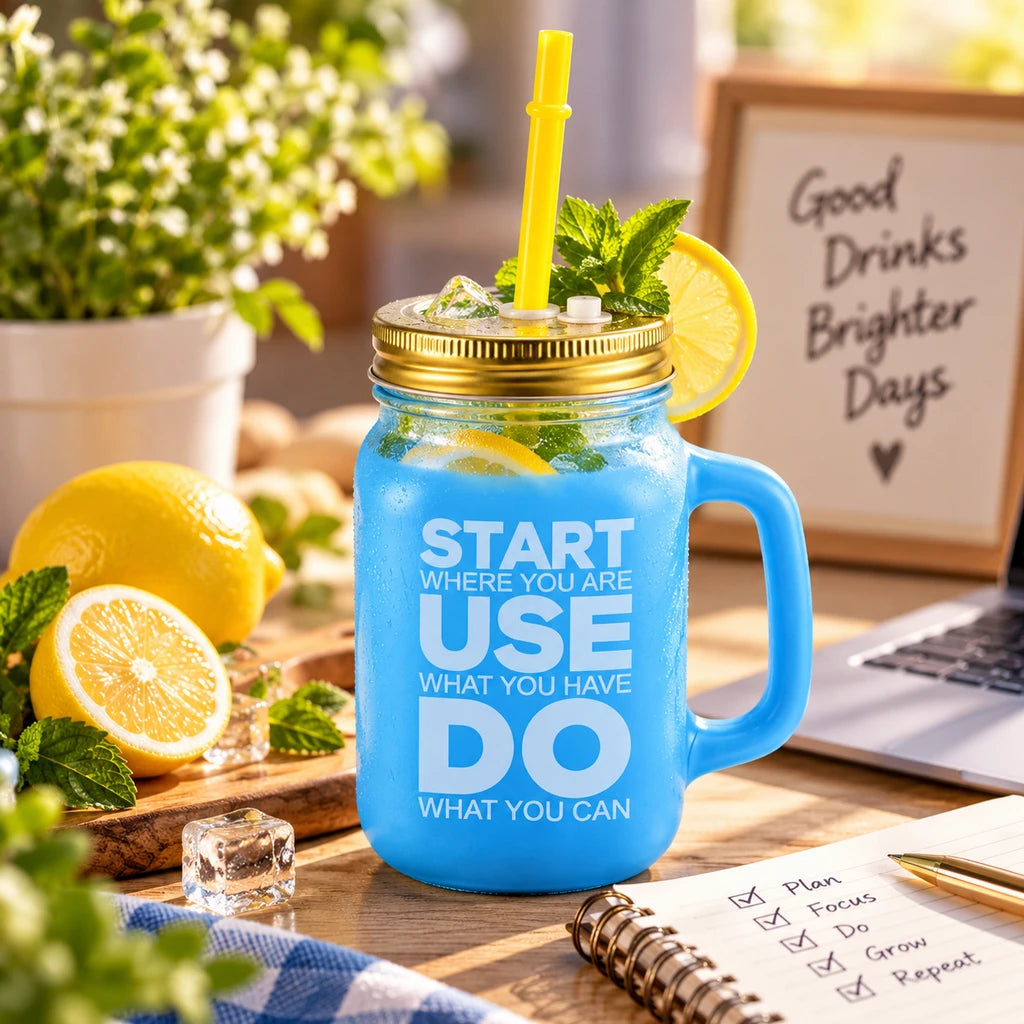 Kleeyo Blue Start Where You Are 450 ml Glass Mason Jar