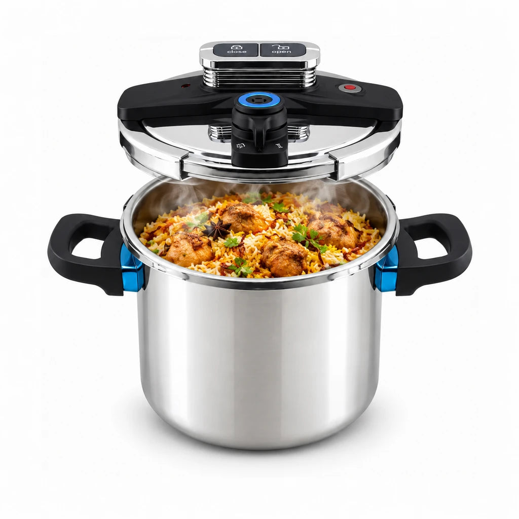 7-Liter Stainless Steel Pressure Cooker With Locking Lid & Twin Handles