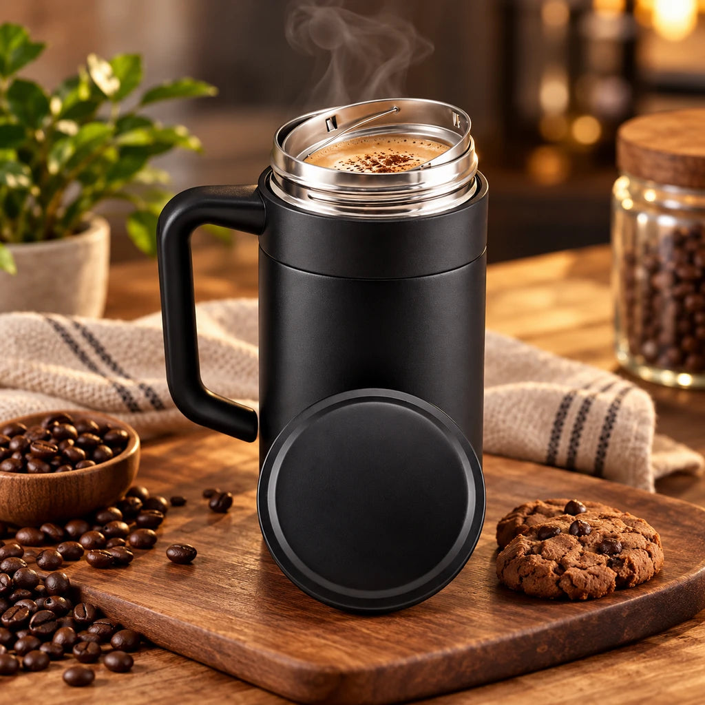 Crest 500 ML Vacuum-Insulated Coffee Mug with Handle | Black Color