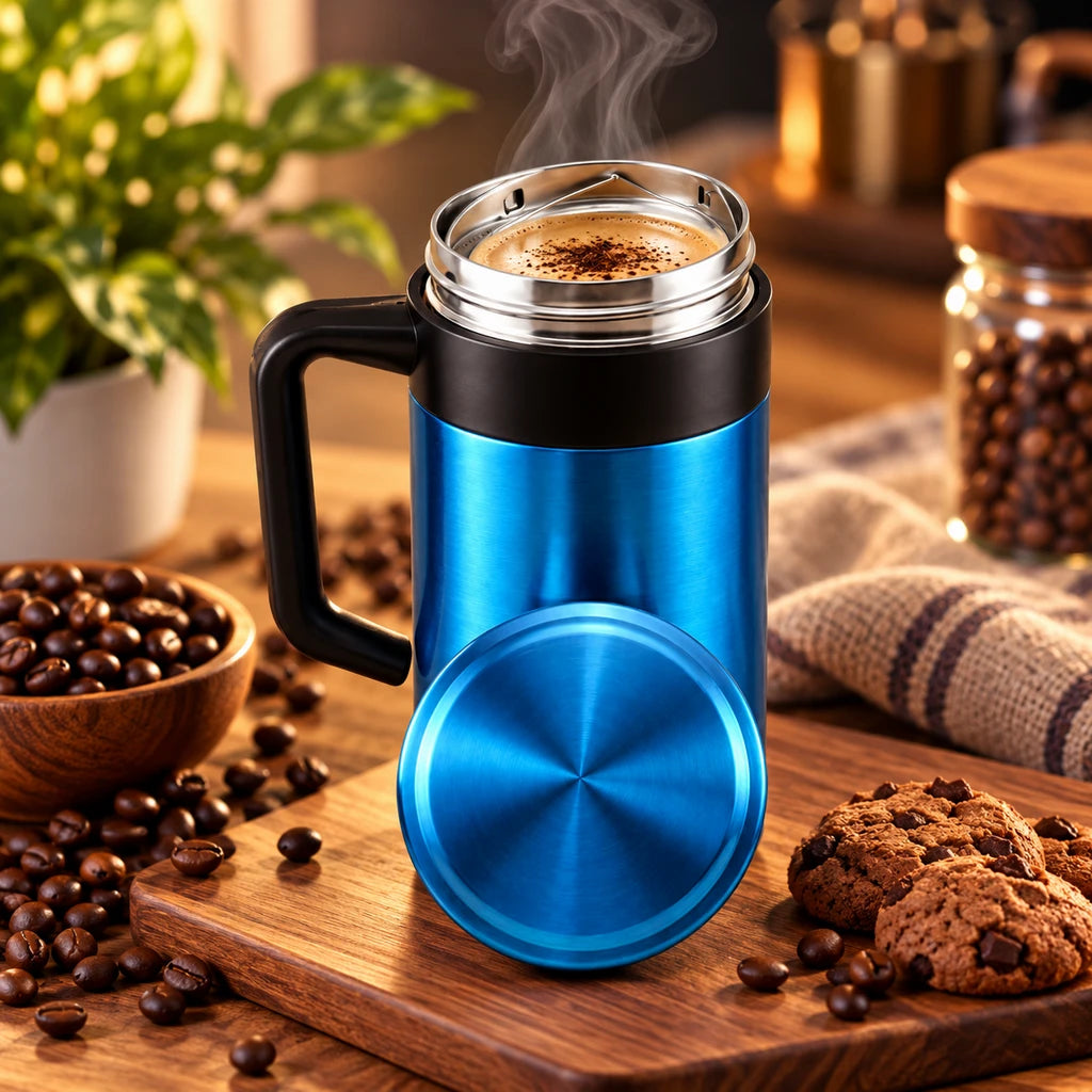 Crest 500 ML Vacuum-Insulated Coffee Mug with Handle | Blue Color