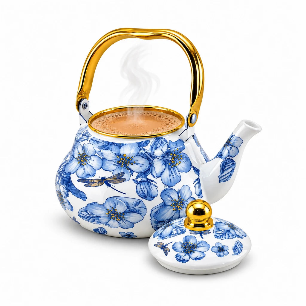 Yiwu Liyang Blue Blossom & Dragonfly Enamel Kettle, 2 Litres