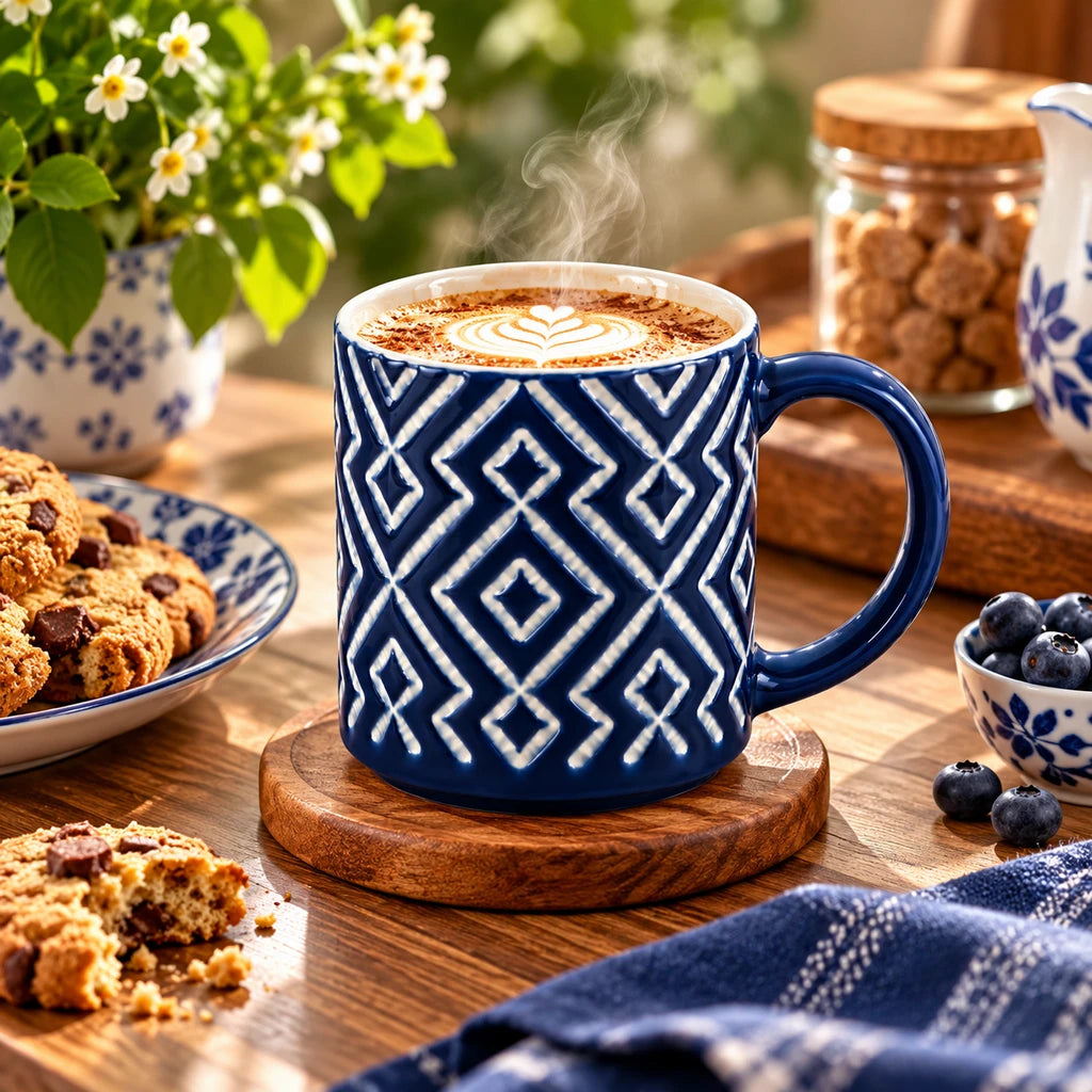 Danny Home 500 ml Navy Blue & White Geometric Porcelain Mug