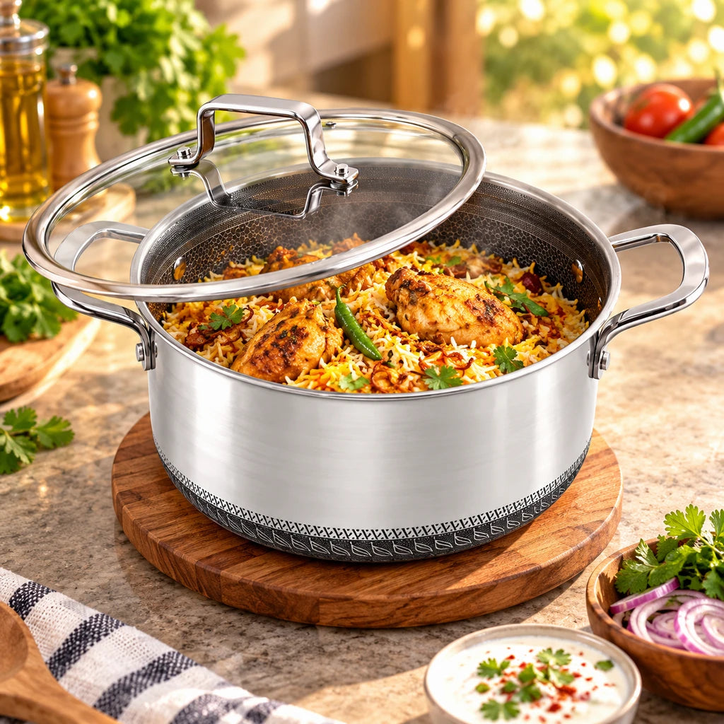 9TNINE Laser-Coating Stainless Steel Pot, 26, 28 & 30 cm