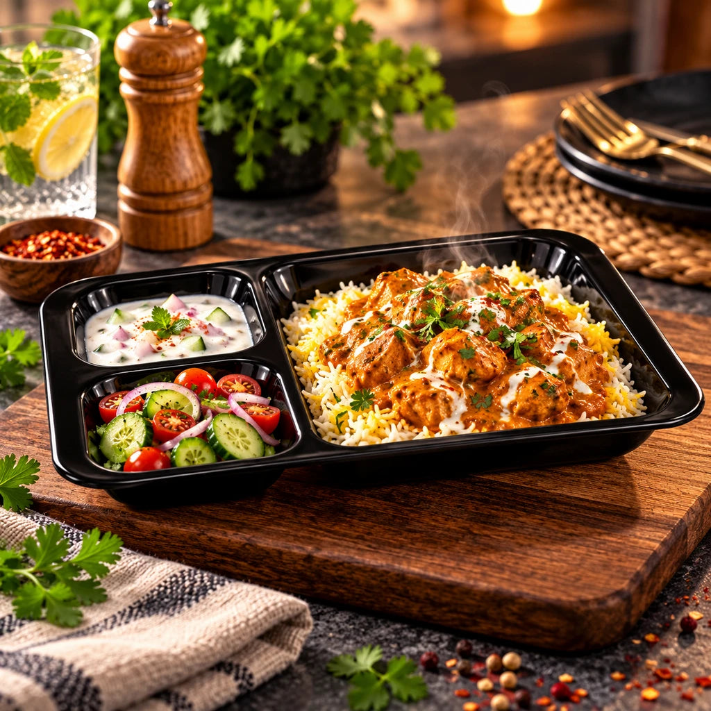 Blaze 3-Portion Melamine Tray - Red, Yellow & Black