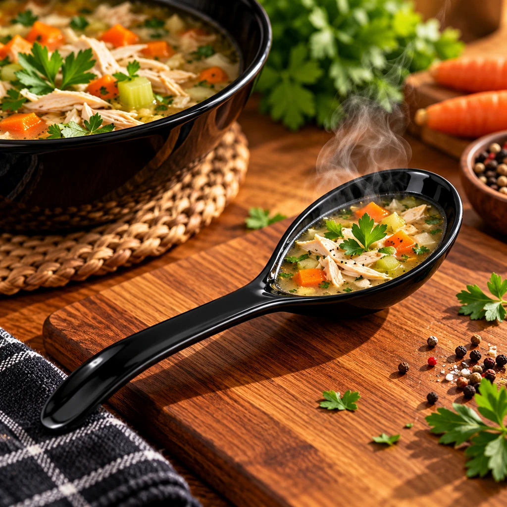 Blaze 6-Inch Melamine Serving Soup Spoon - Red, Yellow & Black