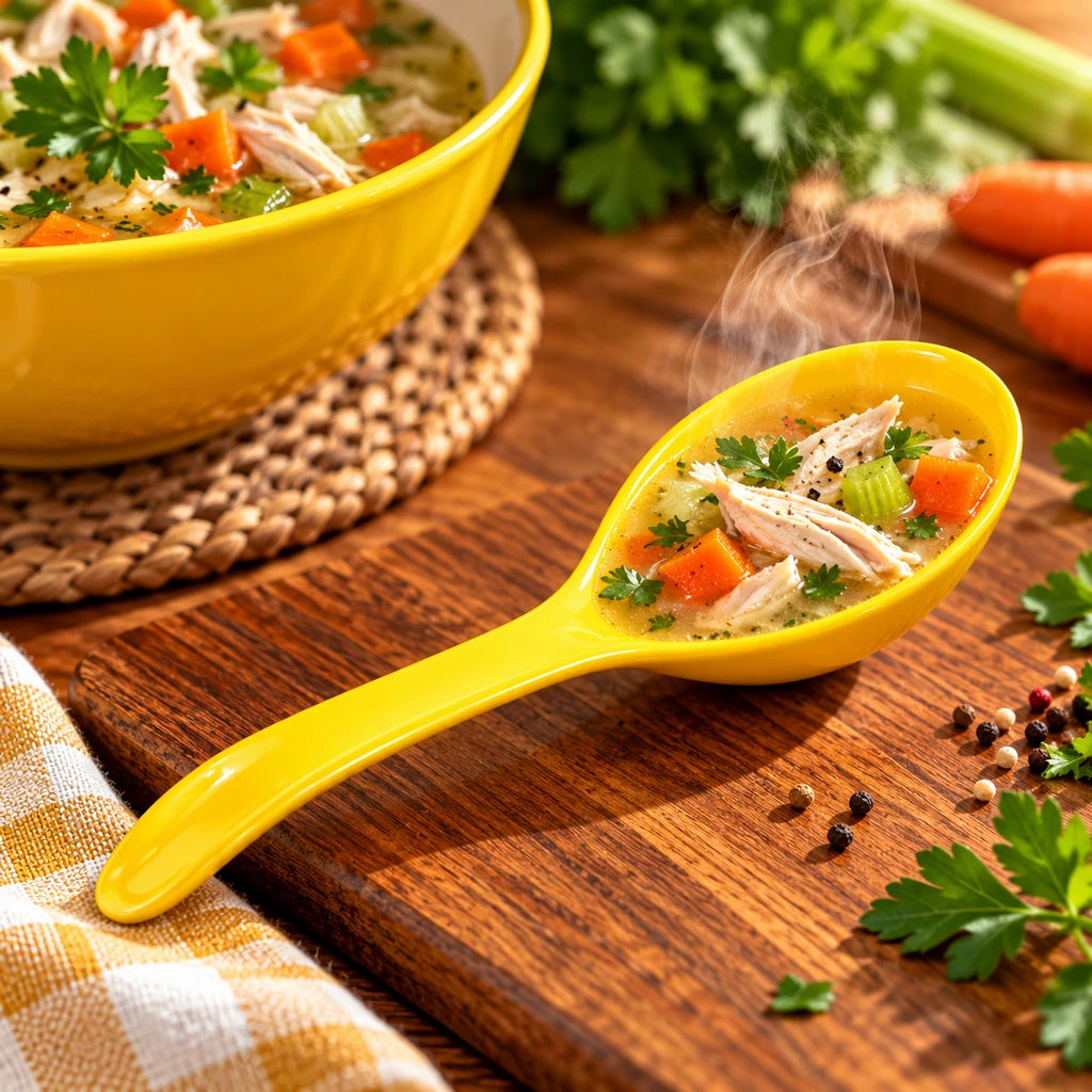 Blaze 6-Inch Melamine Serving Soup Spoon - Red, Yellow & Black