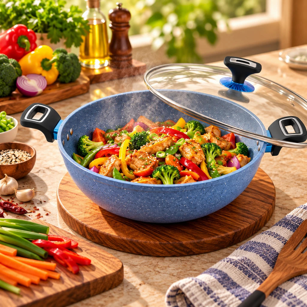 Prestige Lion 32 cm Non-Stick Induction Wok - Black, Green & Grey