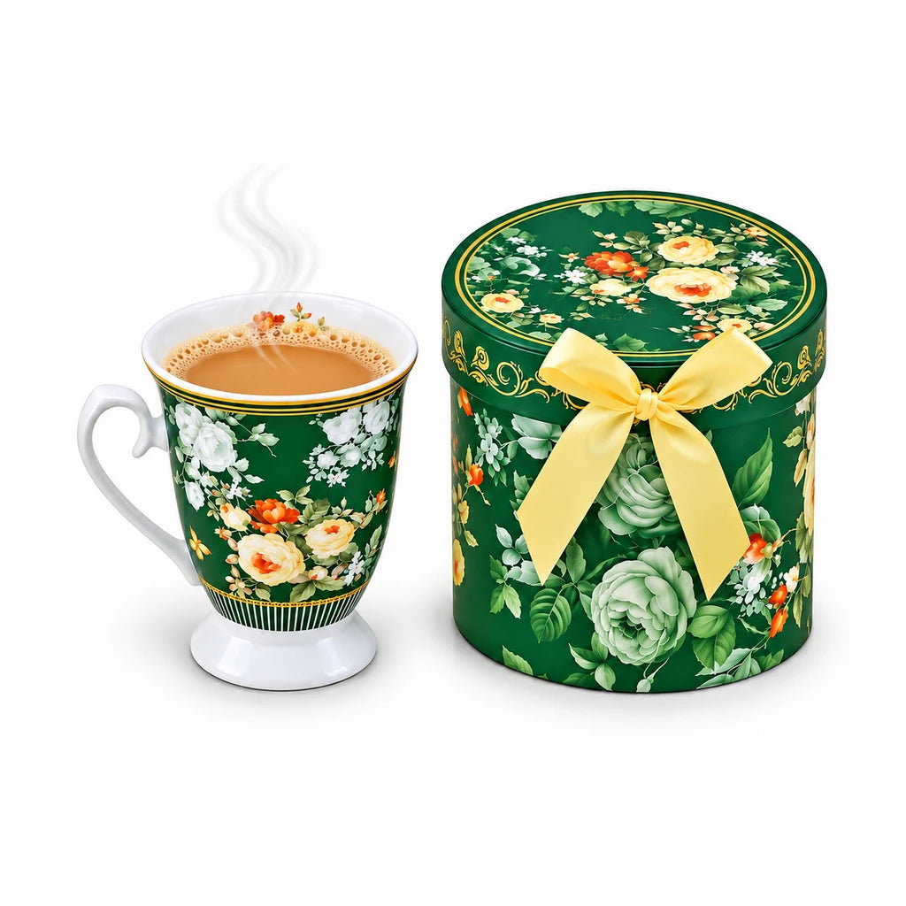 B/C Emerald Rose Bouquet Porcelain Mug with Gift Box, 300 ml