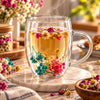 D.W.M Teal, Yellow & Pink Bouquet Double-Wall Glass Mug, 350 ml