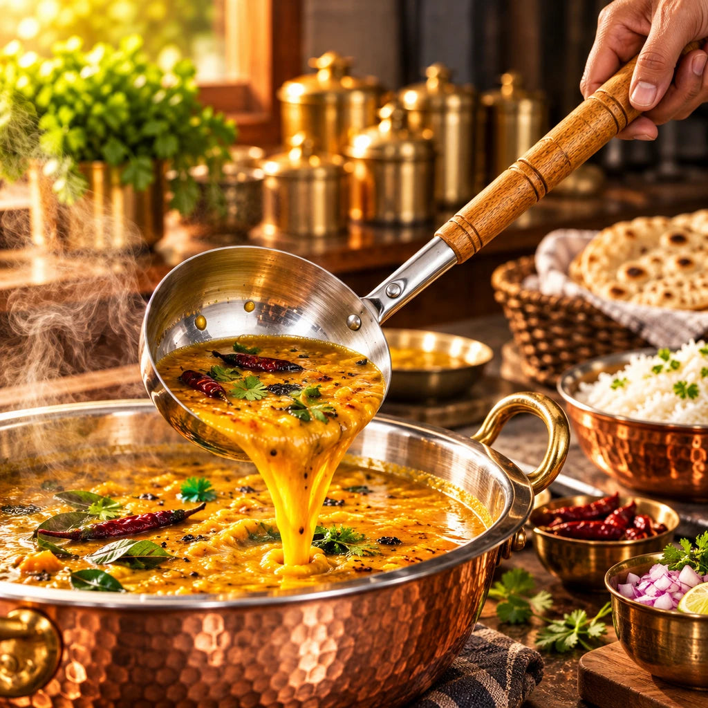 Stainless Steel Serving Ladle (Doora) with Wooden Handle