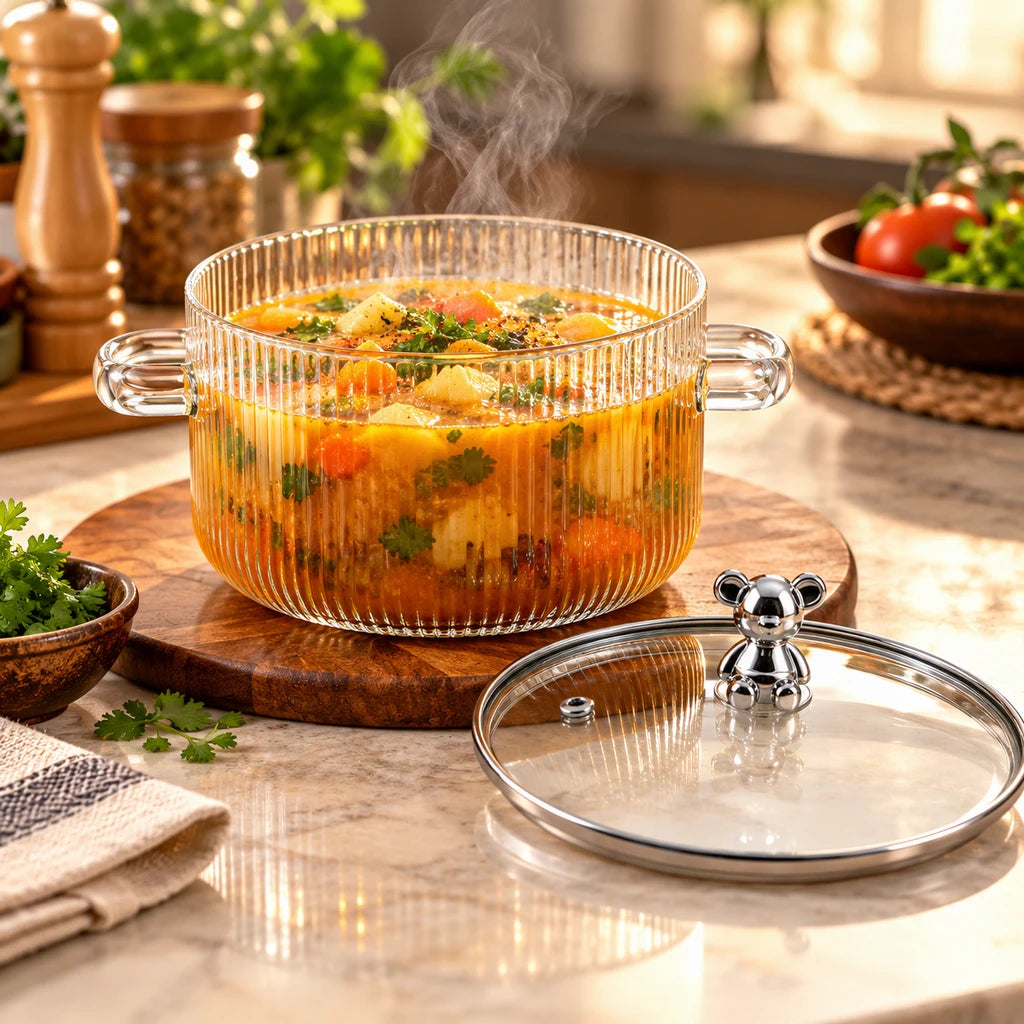 Danny Home 1.3 L Ribbed Glass Serving Pot with Metal Lid