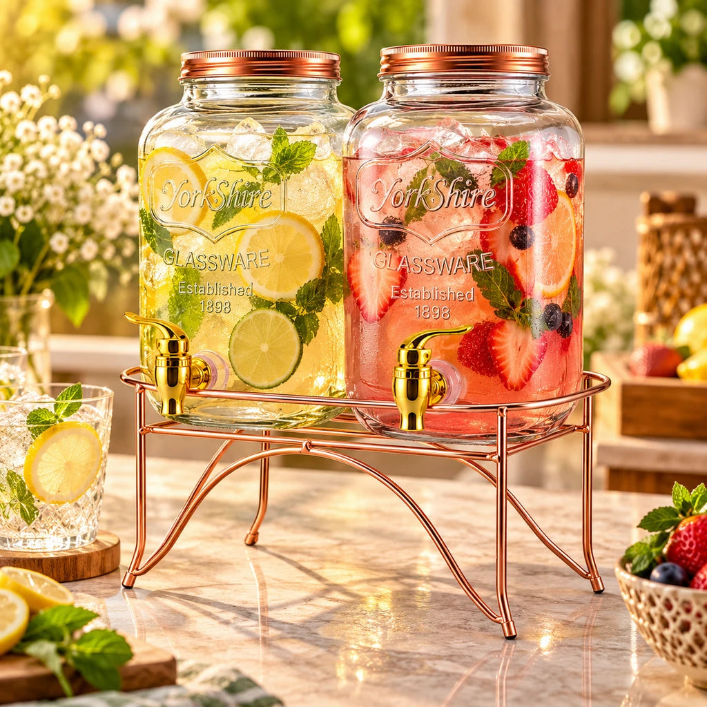 Danny Home Twin 4-Litre Glass Beverage Dispenser Set with Stand
