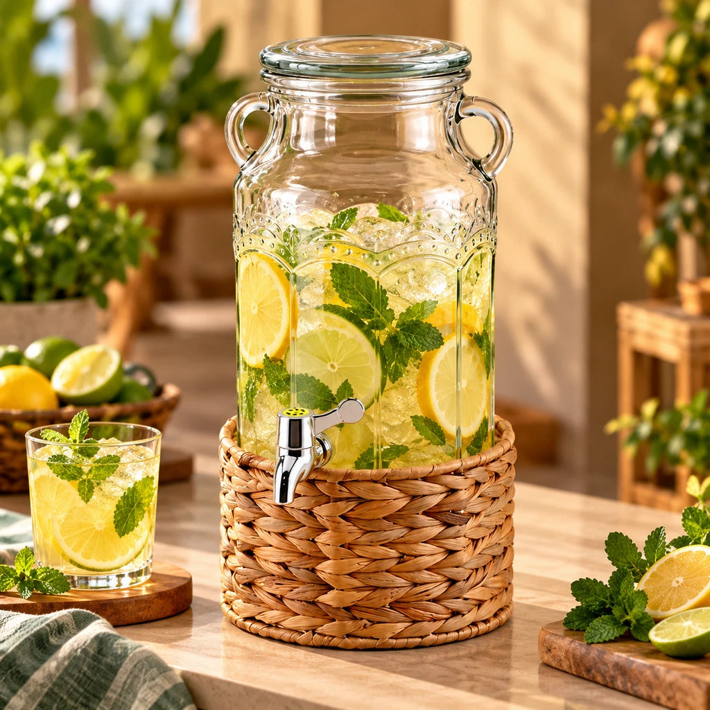 Danny Home 3.1-Litre Glass Beverage Dispenser with Woven Stand