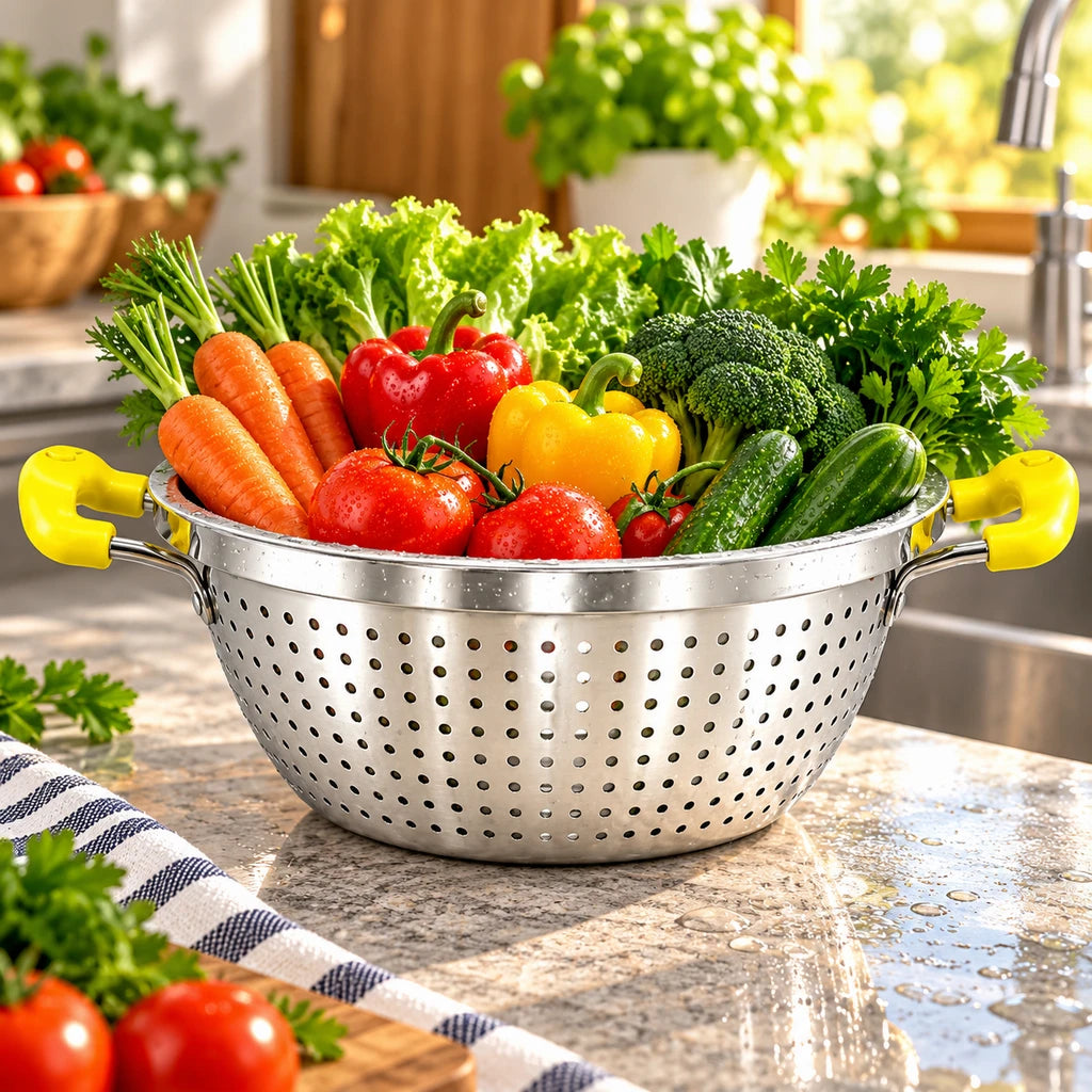 Crest Stainless Steel Colander with Plastic Handles, 28 cm