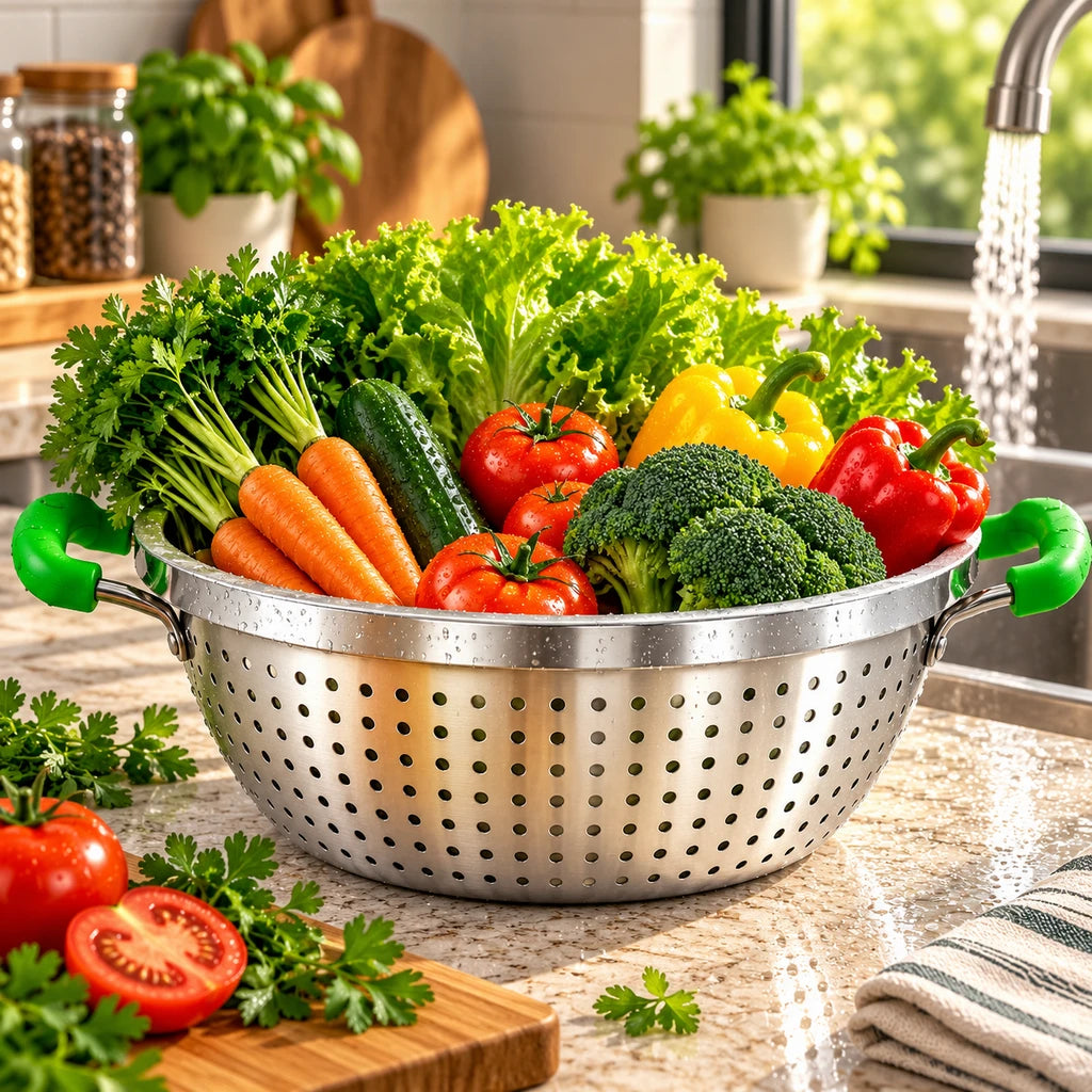 Crest Stainless Steel Colander with Plastic Handles, 36 cm