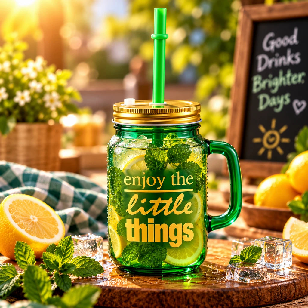 Kleeyo Green Little Things Glass Mason Jar, 450 ml