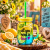 Kleeyo Yellow-Blue All You Need Is Love Glass Mason Jar, 450 ml