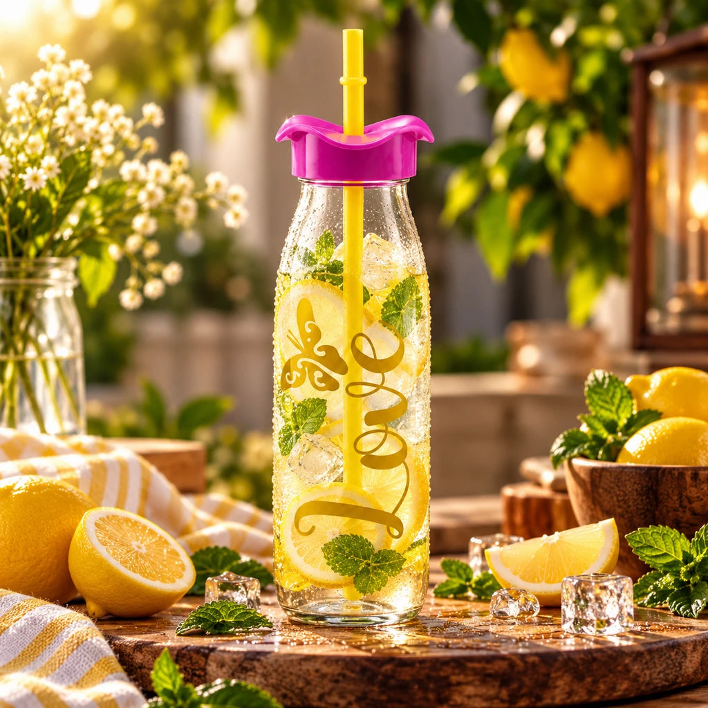 Kleeyo Golden Love Butterfly Glass Bottle, 500 ml