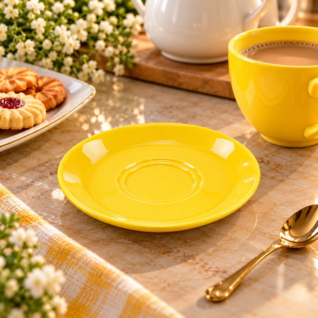 Blaze Mel Melamine 6-Inch Saucer - Red, Yellow, Black & White