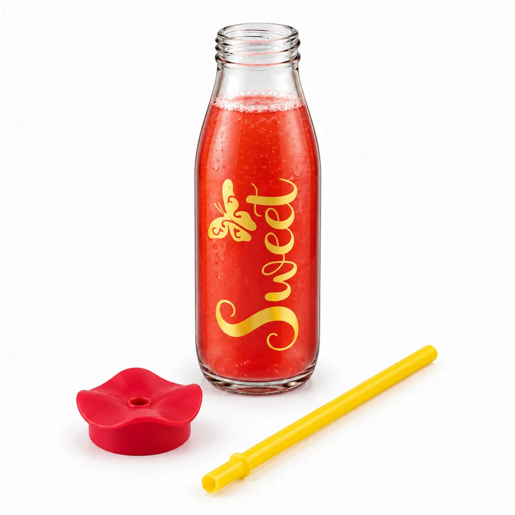 Kleeyo Golden Sweet Butterfly Glass Bottle, 500 ml