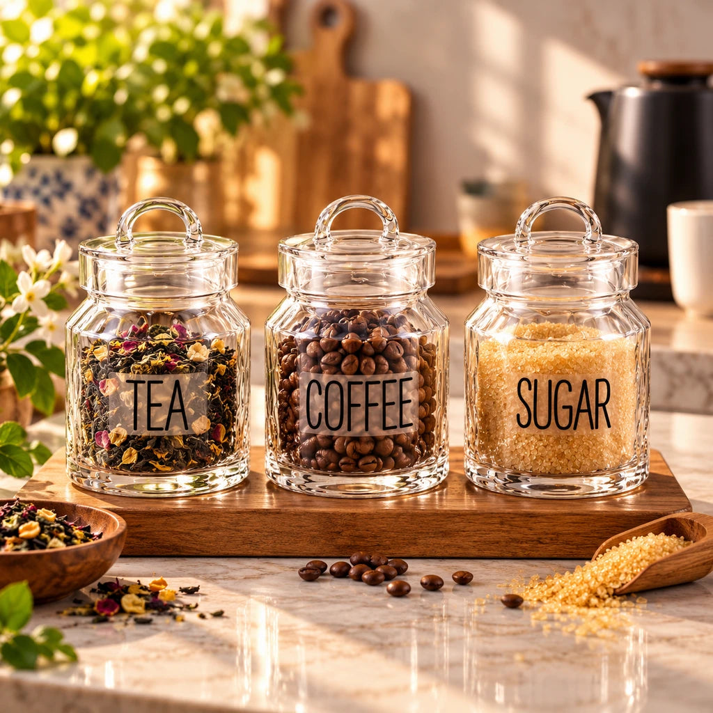 Danny Home 350 ml 3-Piece Glass Tea, Coffee & Sugar Jar Set