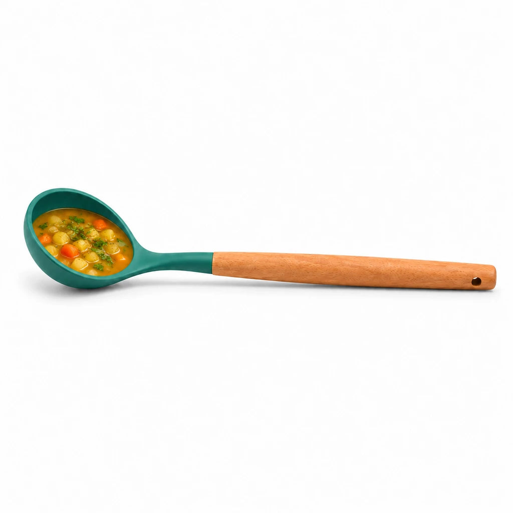 BEST Silicone Soup Ladle with Wooden Handle, 13 Inch