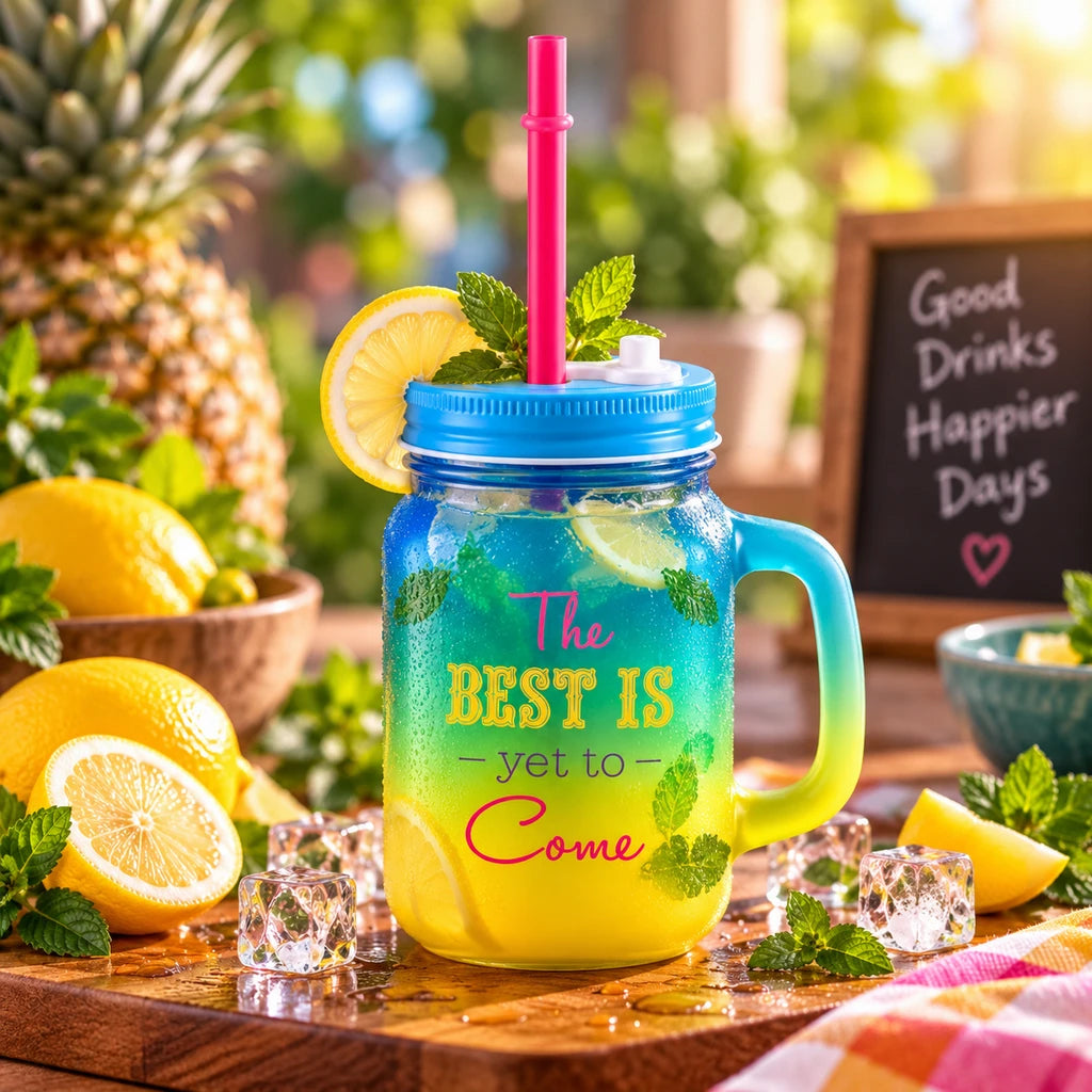 Kleeyo Blue-Yellow Best Yet to Come 450 ml Glass Mason Jar