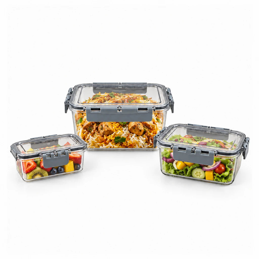 BEST 3-Piece Rectangular Plastic Food Container Set With Lids