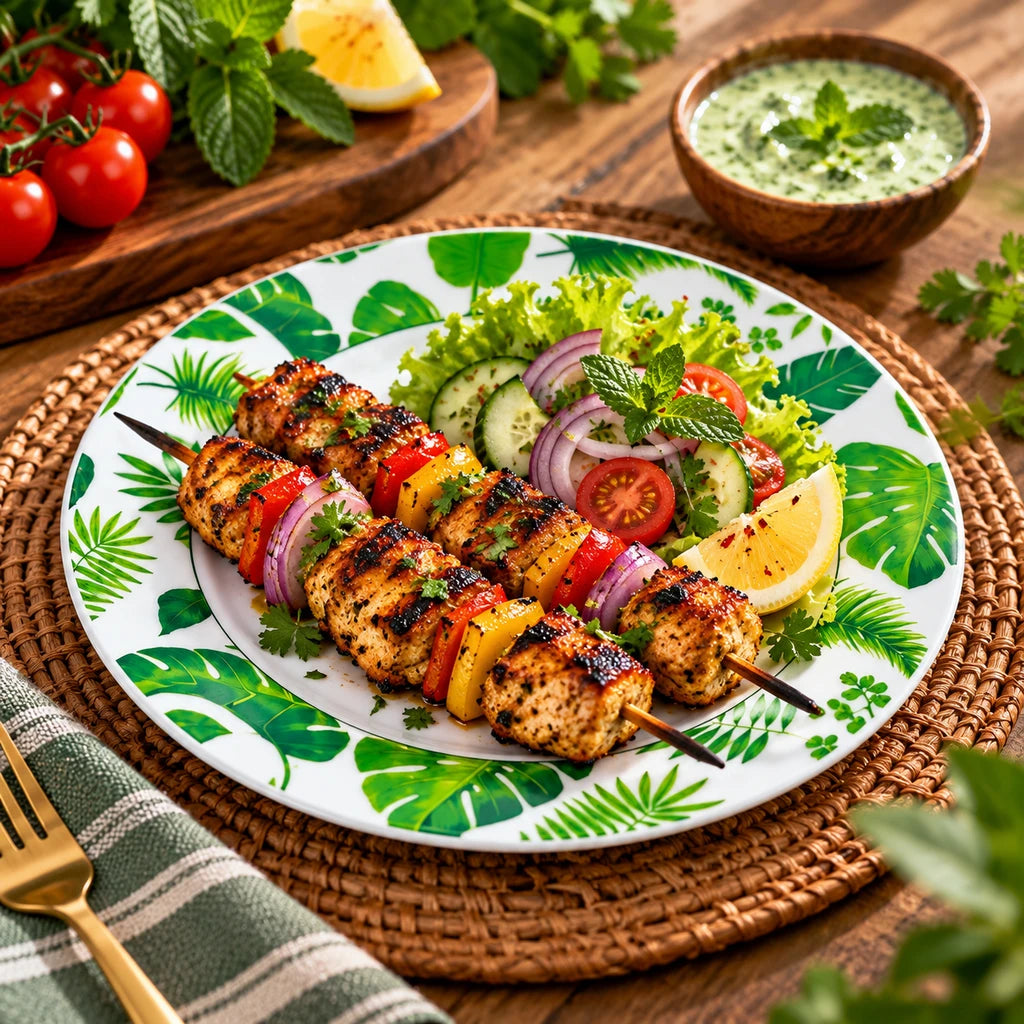 Blaze Greenery Printed Melamine Flat Plate - 8 & 10 Inch