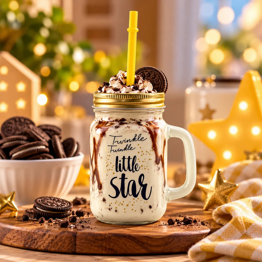 Kleeyo Twinkle Star 450 ml Glass Mason Jar with Straw