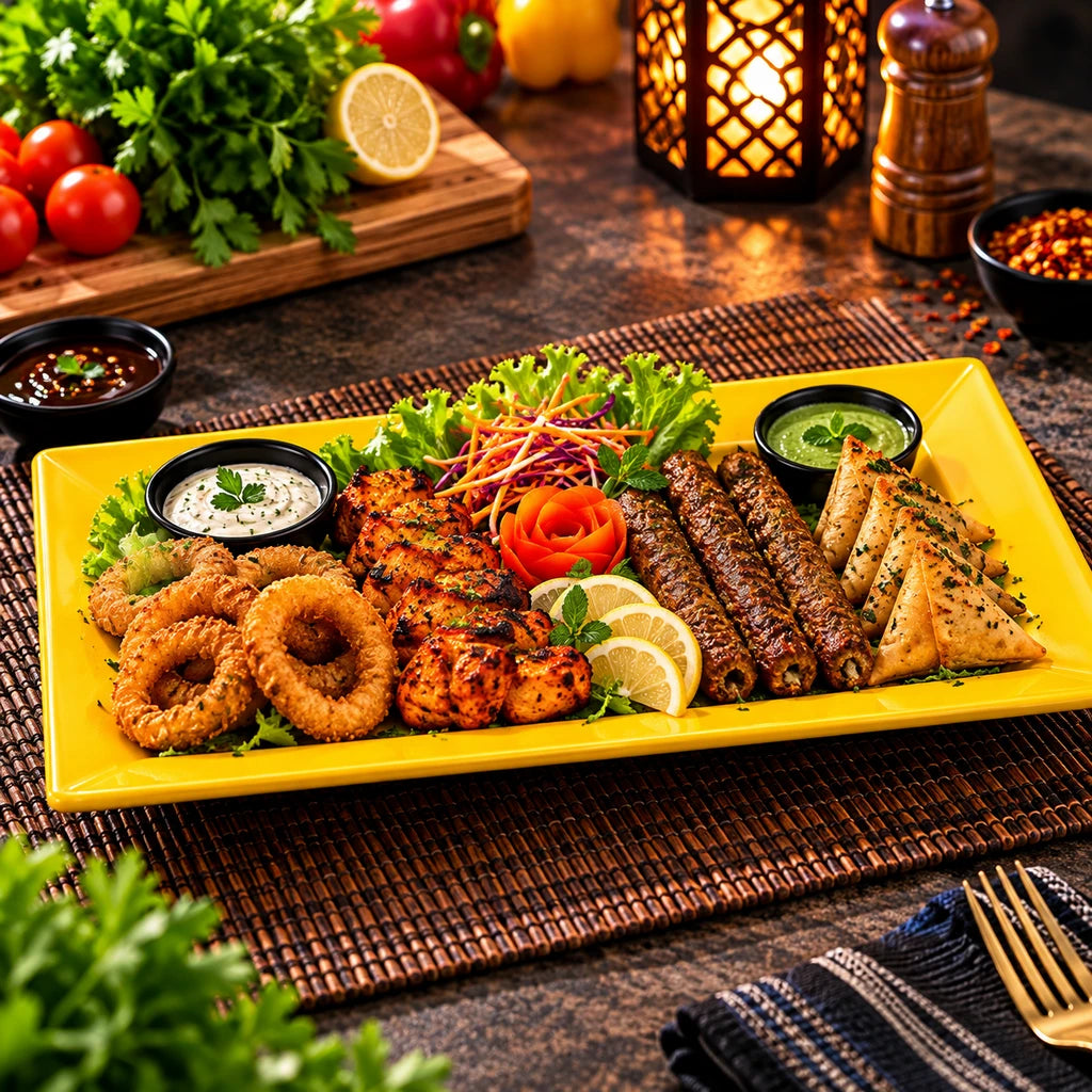 Blaze Mac 14-Inch Melamine Rectangular Platter - Red, Yellow & Black