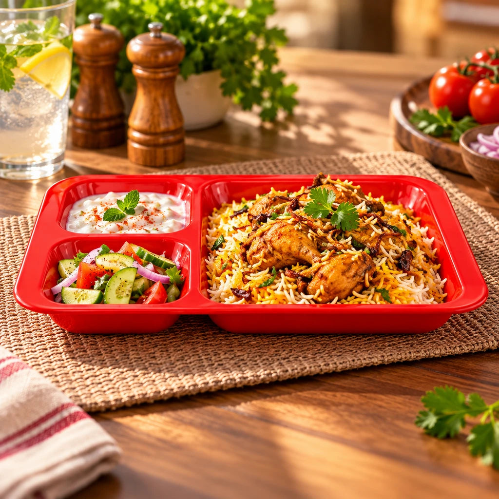 Blaze 3-Portion Melamine Tray - Red, Yellow & Black