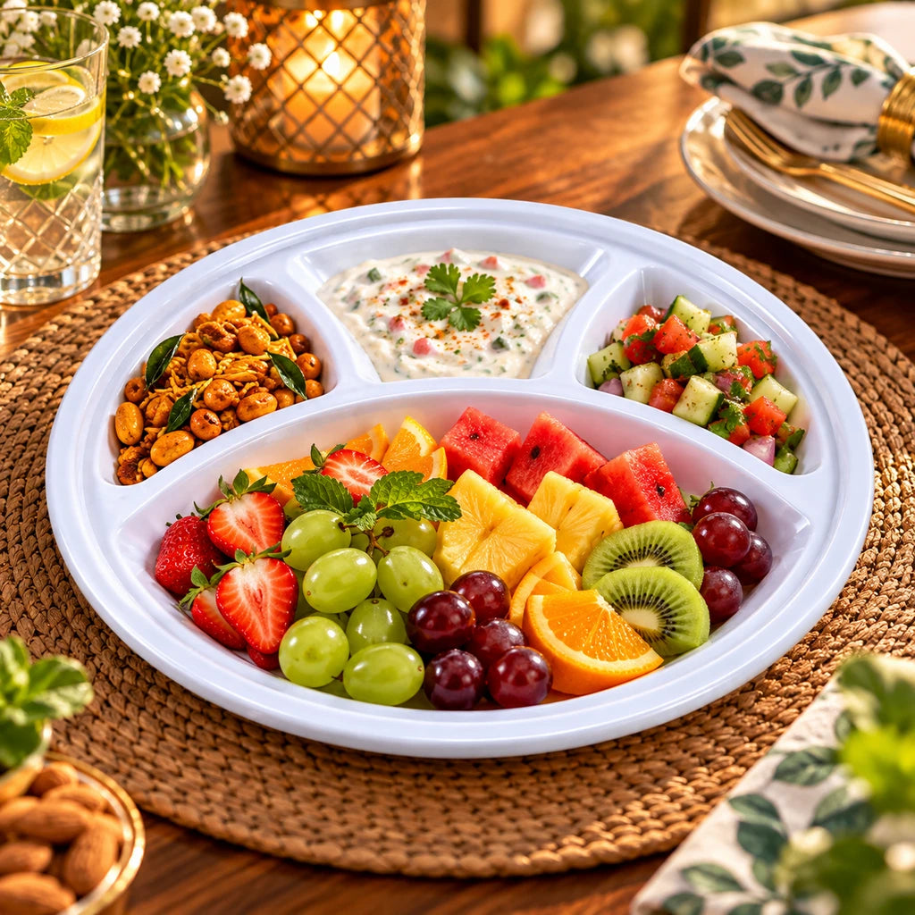 Blaze 4-Portion Round White Melamine Dish