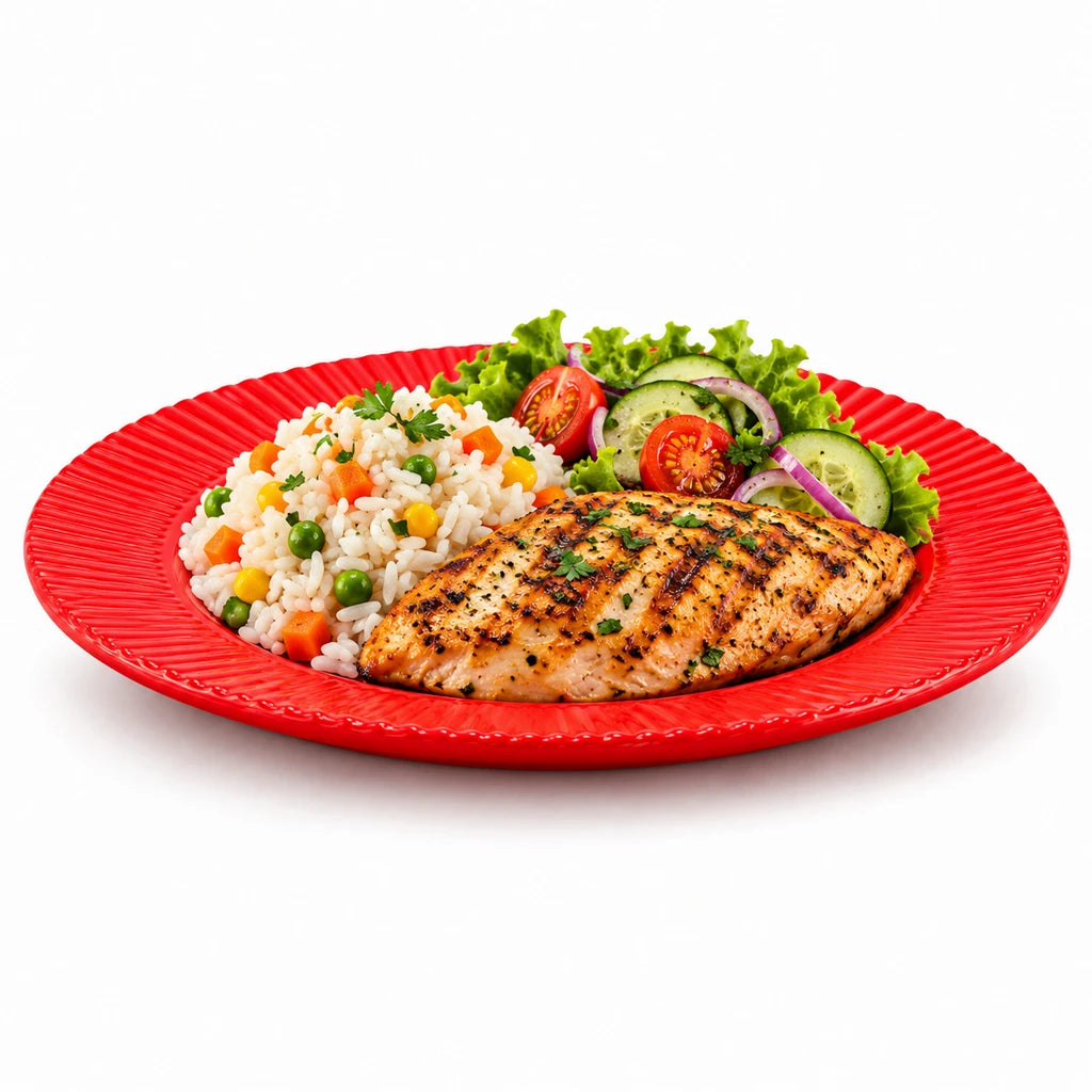 Blaze Rollo 10-Inch Melamine Round Dinner Plate - Red, Yellow & Black