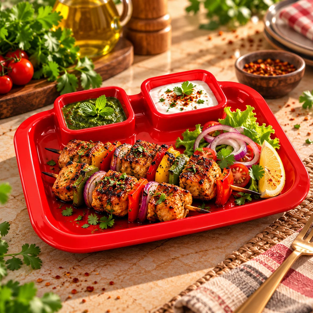 Blaze 3-Portion Melamine Fast Food Dish - Red, Yellow, White & Black