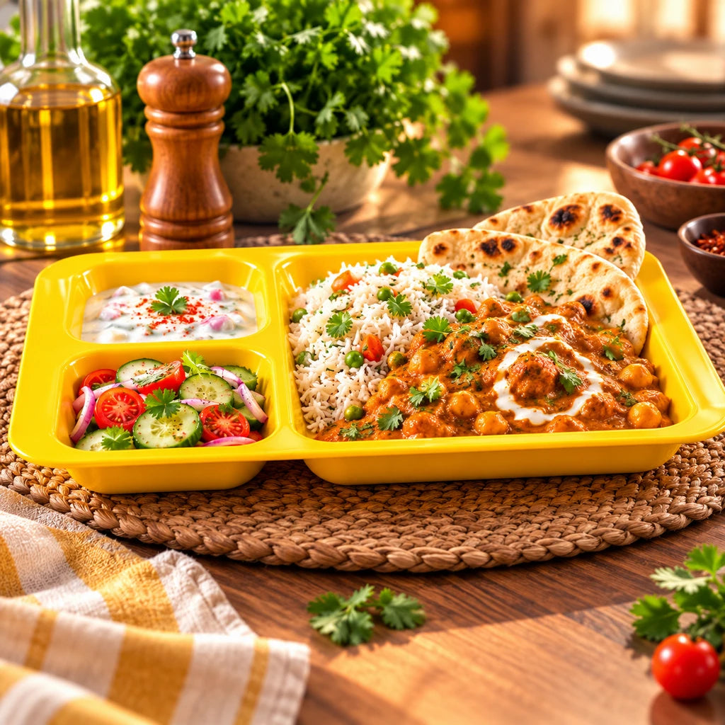Blaze 3-Portion Melamine Tray - Red, Yellow & Black