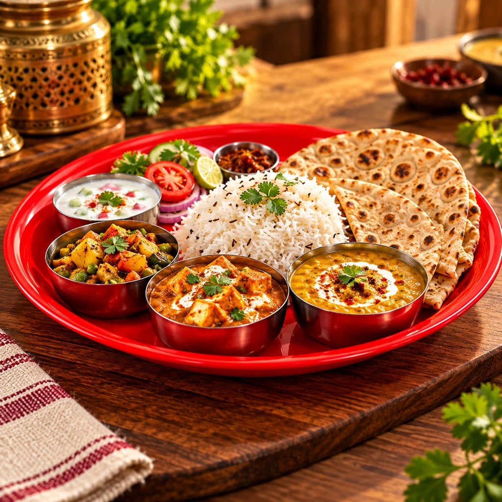Blaze 14-Inch Melamine Round Tray - Red, Yellow & Black