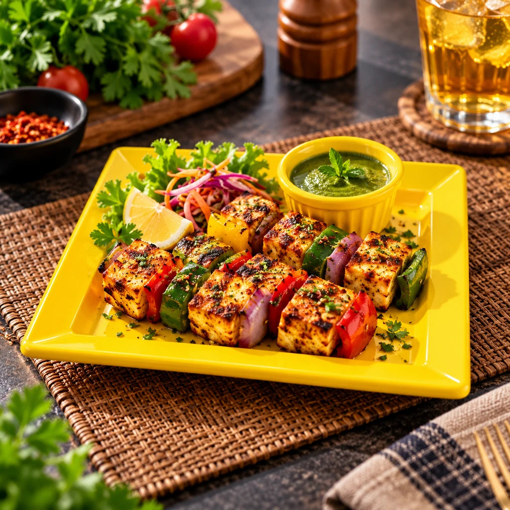Blaze Rio 7.5-Inch Melamine Square Flat Plate - Red, Yellow & Black