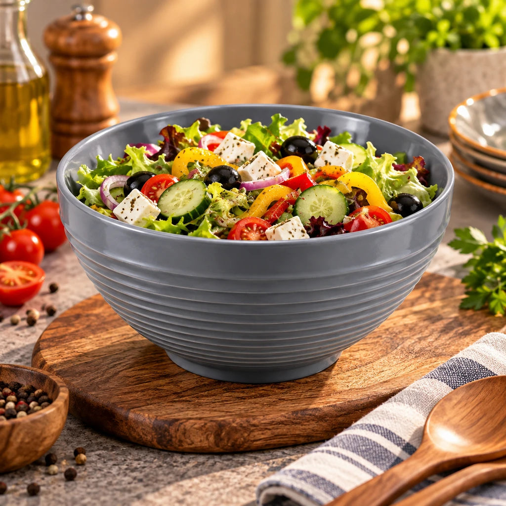 Danny Home 8-Inch Ribbed Porcelain Serving Bowl