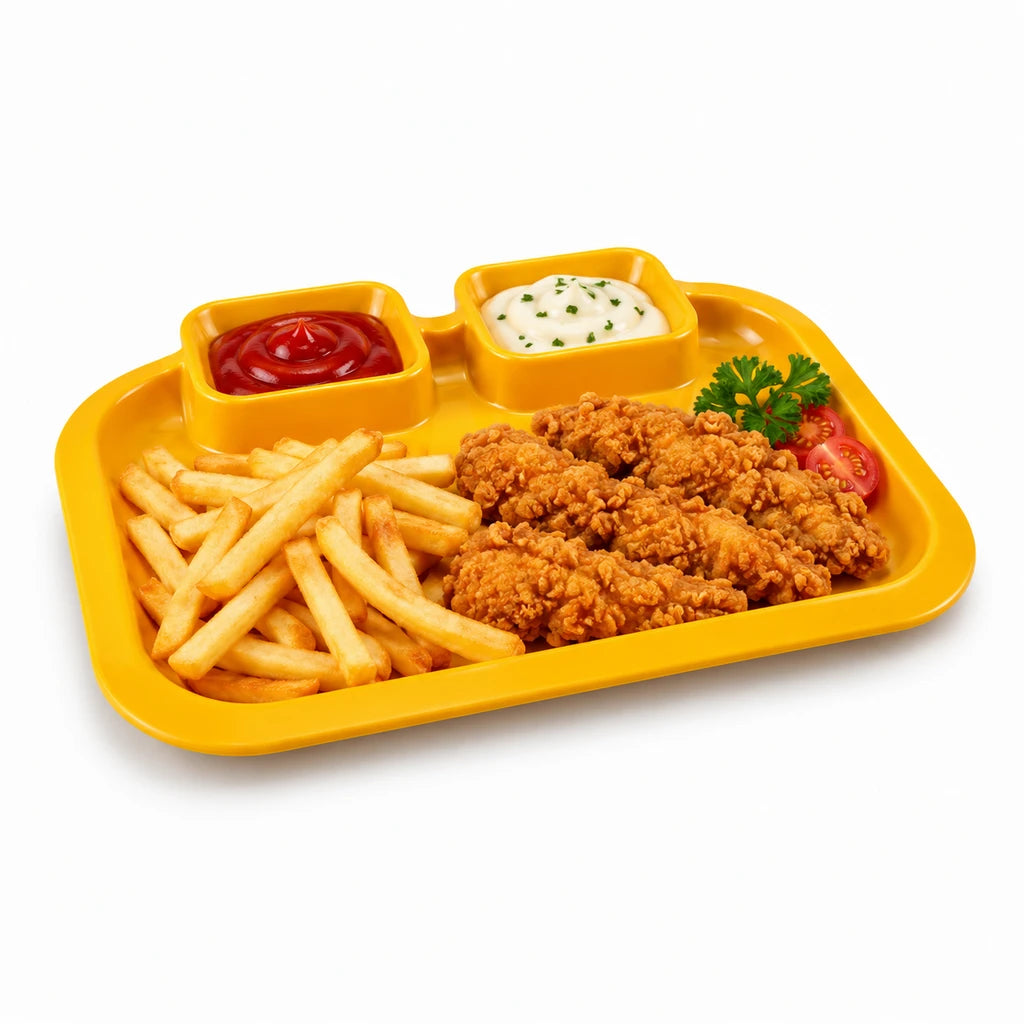 Blaze 3-Portion Melamine Fast Food Dish - Red, Yellow, White & Black