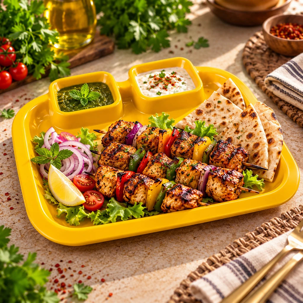Blaze 3-Portion Melamine Fast Food Dish - Red, Yellow, White & Black