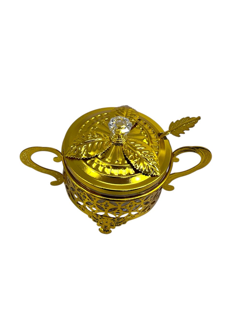 Fancy Leaf Sugar Pot Golden