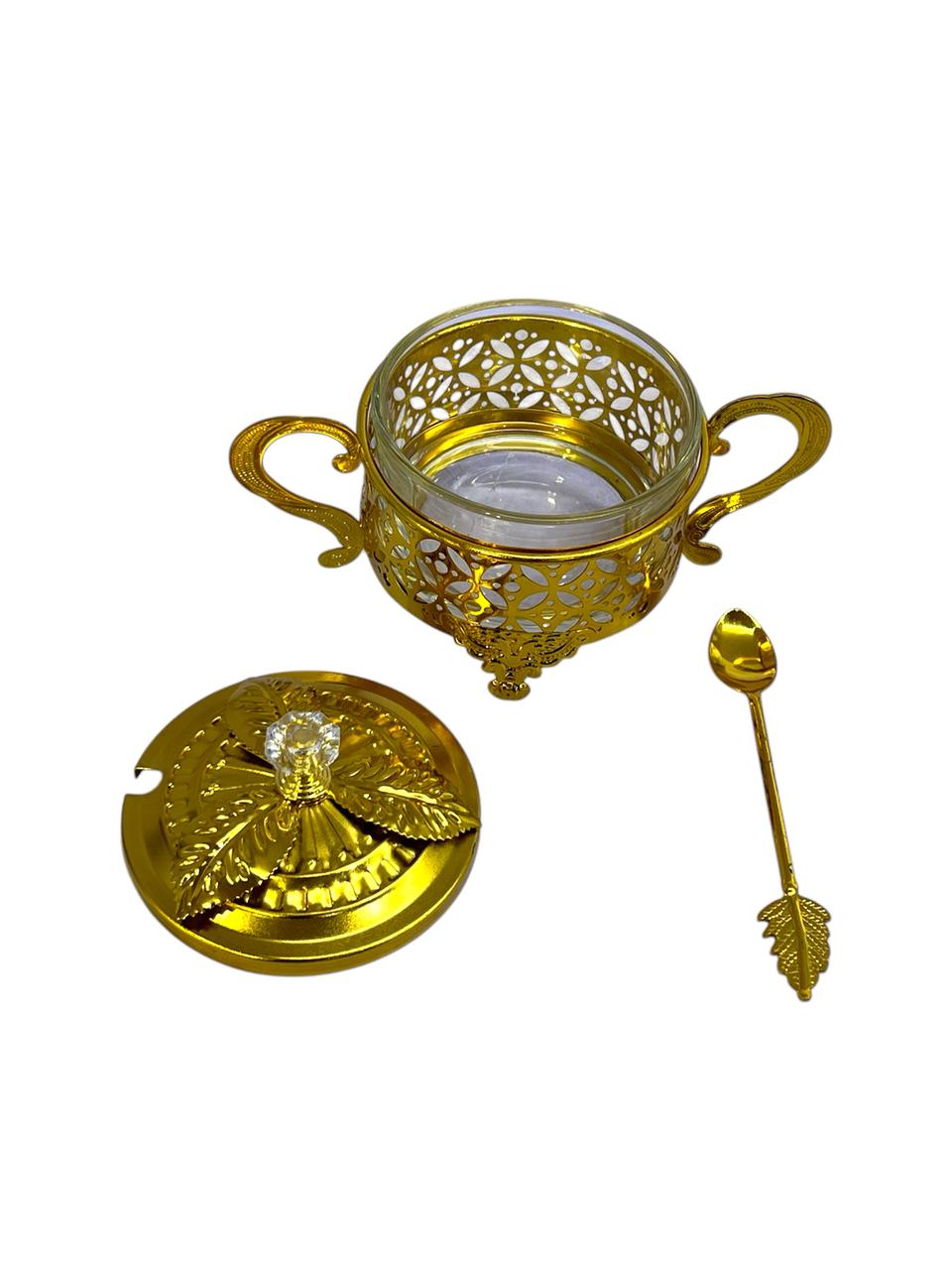 Fancy Leaf Sugar Pot Golden
