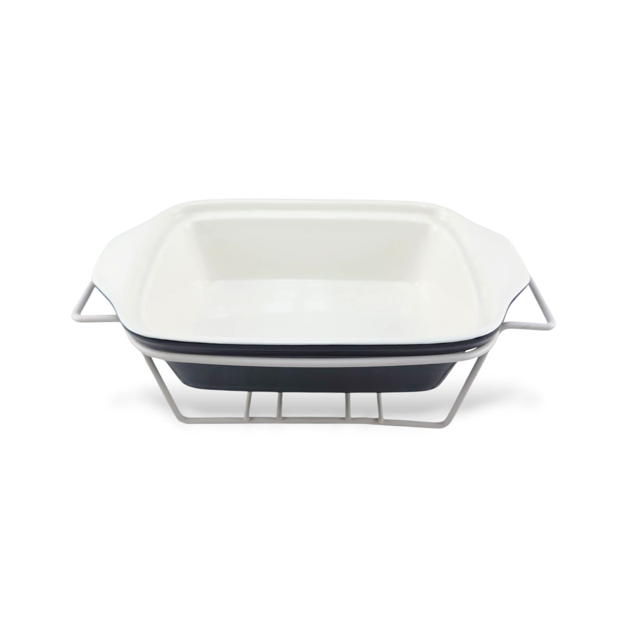 Brilliant Ceramic Rectangular Casserole 11" Black With Silver Stand