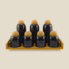 Lotus Ceramic Spice Jar 7-Piece Set Black With Wooden Tray