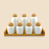 Lotus Ceramic Spice Jar 7-Piece Set White With Wooden Tray